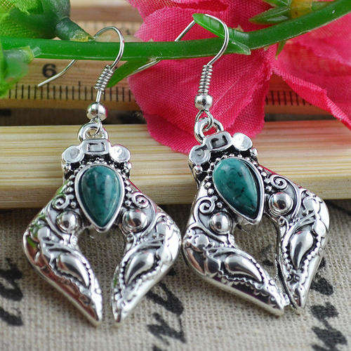 Classical Hot Blue Tibetian Silver Hook Earrings